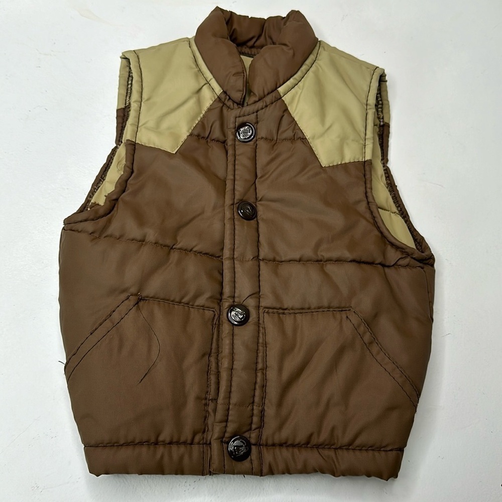 6-9m Vintage western puff vest two tone brown